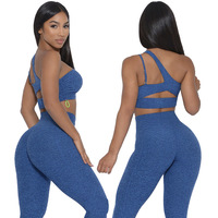 Nouveau femmes sans couture Yoga costume hanche-levage Yoga pantalon sport soutien-gorge ensemble deux vêtements une épaule soutien-gorge fermeture éclair à manches courtes