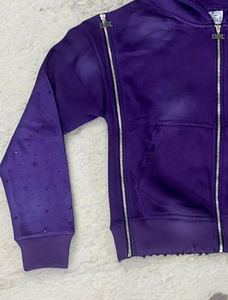 100% coton Extra 4 fermeture à glissière lavage à l'acide broderie en détresse fermeture éclair poids lourd Unsex mode à capuche - Product Image 4