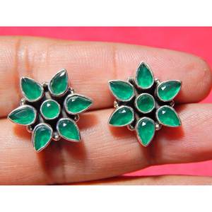 925ต่างหูพลอยโมราสีเขียวเงินสเตอร์ลิงทำด้วยมือสีเขียวเครื่องประดับสตั๊ดงานแต่งกระดุมแฟชั่น - Product Image 4