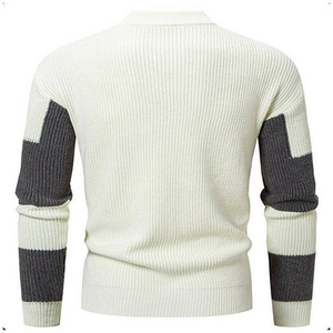 Suéter de punto informal de alta calidad para hombre, suéter de manga larga con cuello simulado, diseño de bloque de Color, transpirable para la universidad universitaria - Product Image 3