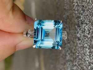 Blue Topaz Fancy Intense Square Cut <b>cubic</b> <b>zirconia</b> Women Gift <b>Ring</b> 925 Silver With Gold Plated Classic Fine Jewelry - Product Image 3