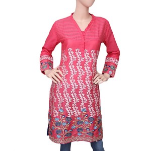 Women's Embroidered Cotton <b>Kurti</b> - Pink - Product Image 3