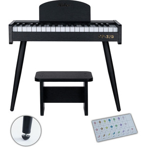 Piano pour enfants en bois Midex CP-370BK - 37 touches, fonctionne sur piles, avec toucher réaliste et pieds réglables, tabouret inclus - Noir - Product Image 2