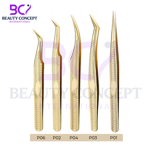 Golden Color Stainless Steel Best Supplier Self Textured Good Quality Easy to Use 45 Degree Eyelash Extension Grafted Tweezers - Product Image 2