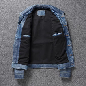 Veste en jean pour hommes veste en cuir véritable denim bleu clair personnalisée pour les hommes avec logo vente en gros - Product Image 3