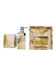 L'ensemble d'accessoires de salle de bain en résine comprend un distributeur de savon support de brosse à dents plateau de toilette gobelet porte-savon assorti - Product Image 2