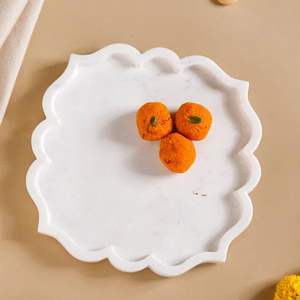 Plateau à fruits en marbre rond fait main de luxe moderne, plateaux de service décoratifs pour la présentation de chocolat et de fruits - Product Image 3