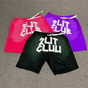 Short de survêtement unisexe délavé au soleil avec broderie en strass, style streetwear, imprimé - Product Image 3