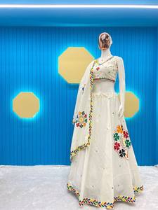 Navratri Festival especial desgaste algodón pesado bordado y espejo Real trabajo Lehenga Choli y algodón bordado espejo trabajo Dupatta - Product Image 4