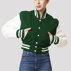 เสื้อแจ็กเก็ตทีมเบสบอลของผู้ชายสีเขียวขาวตัวอักษรแบบสั่งทำปกตั้งวิทยาลัยผู้ผลิต - Product Image 4