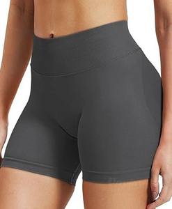 Pantalones cortos de Yoga sin costuras de cintura alta para mujer, pantalones de entrenamiento personalizados para gimnasio con cierre de cordón deportivos, conjunto de patrón sólido para correr - Product Image 1