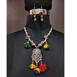 Jeweljunk 1112817 Navratri collar rodio plateado Multi-hilo conjunto de joyería fina - Product Image 1