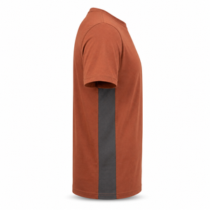 Camiseta de Algodón con Cuello Redondo Color Naranja Quemado Personalizada con Paneles Laterales Color Carbón, Ropa Casual para Hombre, Proveedor Mayorista - Product Image 6