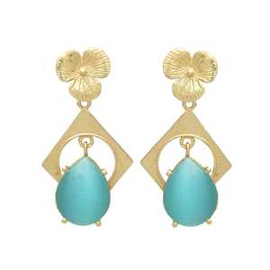 ตุ้มหูชุบทองสตั๊ดรูปดอกไม้พลอยเทอร์ควอยซ์มาใหม่ - Product Image 1