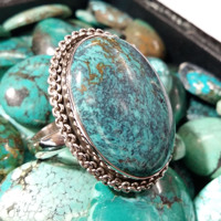 Anillo de Turquesa Tibetana Natural, Plata de Ley 925, Anillo de Piedras Preciosas Hecho a Mano, Proveedor de Joyería al por Mayor