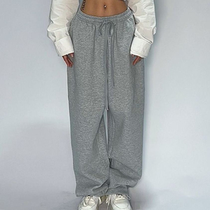 Pantalones de chándal de estilo callejero informales Vintage de Hip Hop, pantalones largos con cordón de pierna ancha holgados de algodón puro para mujer, ropa Premium - Product Image 5