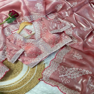 Calidad Premium estilo moderno puro suave Zimmy seda Saree con 3 mm secuencia bordado Trabajo Mujer moda exportador proveedor - Product Image 1