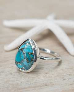 Anillo de Plata de Ley 925 con Turquesa Sólida, Regalo para Esposa - Product Image 1