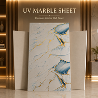 Panneau mural en PVC brillant MORLENX, agate bleu blanc or, feuille de marbre UV, pour la décoration d'hôtels et de villas