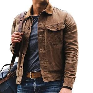 Winter Thin Retro <b>Men's</b> PU Leather Canvas Polyester Jacket Waterproof Quick Dry Breathable Casual Work Safari Style Zipper - Product Image 2