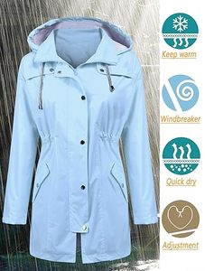Gabardina larga impermeable con capucha para mujer, chaqueta de viaje cortavientos para todas las estaciones. - Product Image 2