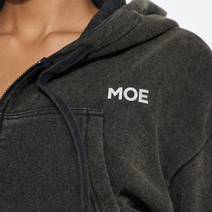 Conjunto Deportivo Corto con Cremallera para Mujer, Pantalones Deportivos de Felpa de Algodón Lavado Vintage, Sudadera con Capucha Estilo Urbano, Logotipo Personalizado, Suministro al por Mayor OEM - Product Image 5