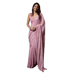 Trendmalls Unstitched Pink <b>Chocolate</b> Silk Saree Women Casual <b>Wedding</b> Mirror Work Embroidery Real Wholesale Price Indian Regular - Product Image 1