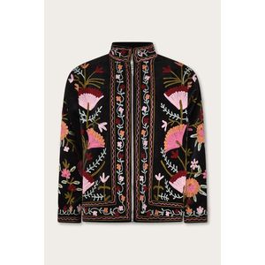 Veste en velours noir brodée de fleurs roses, style universitaire matelassé réversible en satin, manteau d'hiver pour la saison d'automne, taille XL - Product Image 1