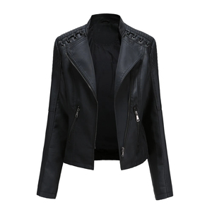 Chaqueta de cuero marrón chocolate para mujer, estilo motero, con ojales y cordones en los hombros, venta al por mayor y personalizada - Product Image 1
