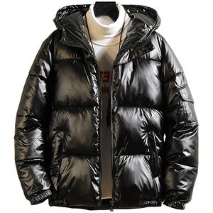 Veste matelassée à capuche pour homme, hiver, noire, logo OEM sur le devant, personnalisable, brillante, imperméable, réversible, élégante - Product Image 5