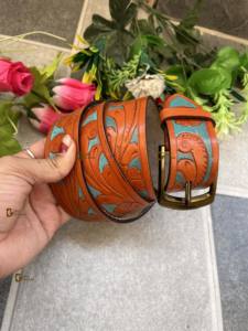 Ceintures en cuir élégantes turquoise et marron à la main Nouvelle arrivée avec boucle en cuivre Design fait main populaire - Product Image 6