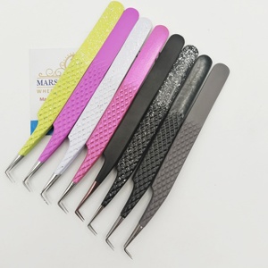 Pinzas de extensión de pestañas con agarre de diamante en forma de L de 90 grados, acero inoxidable con pinzas de fibra de Punta puntiaguda - Product Image 3