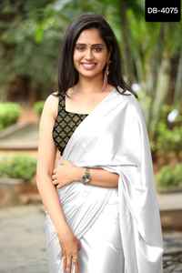 La última ropa india, blusa de Jacquard Sari de seda satinada elegante, traje de fiesta para Salwar Kameez pakistaní con satén liso - Product Image 3