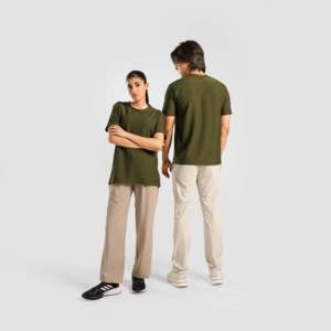 Basic GridLock Tee in Olive Cotton/<b>Bamboo</b> Knitted Fabric Lightweight Compressed with Pattern Silk <b>Screen</b> Printing for Exercise - Product Image 4