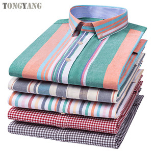 TONGYANG Oxford Men Fashion 100% Cotton Thin Long Sleeve Casual Slim Solid Color <b>Plaid</b> Print Stripe Formal Dress <b>Shirt</b> Plus Size - Product Image 5