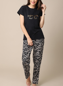 Conjunto de pijama estampado a la moda para mujer, ropa de dormir de algodón, Conjunto de pijama estampado, Top y pantalones de manga larga con cuello redondo - Product Image 2