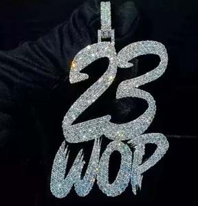 Plaqué or blanc 14 carats 3,30 ct diamant taille moissanite pendentif initial personnalisable bijoux à breloques en argent sterling 925 pour les fêtes - Product Image 2