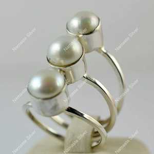925 Sterling <b>Silver</b> Freshwater Triple Pearl <b>Ring</b> Handmade Boho June Birthstone Promise <b>Statement</b> Jewelry Unique Pearl <b>Ring</b> - Product Image 4