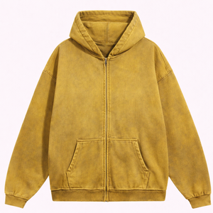 เสื้อฮู้ดซิปโอเวอร์ไซส์คุณภาพสูง |   เสื้อผ้าสตรีทแวร์ผ้าฝ้ายฟลีซ 100% |   ย้อมสีแบบแอซิดวอช ซีดจางแบบโดนแดด ทำให้ดูเก่าแบบดิสเทรส |   เสื้อฮู้ดดี้วินเทจสีพื้น - Product Image 3
