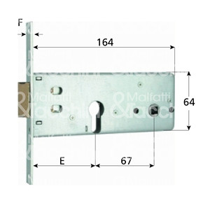 SERRURE À MORTICE avec 2 tours et loquet intégré, cylindre en forme inclus - Product Image 1