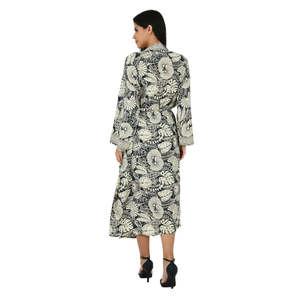 Women's Flowy <b>Black</b> Ivory Floral Gown Silk Sari Kimono Cami Set Chiffon Fabric Top One Size Fit - Product Image 6