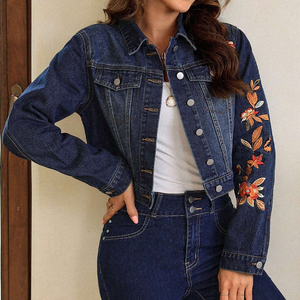 Chaqueta Vaquera Personalizada al por Mayor para Mujer con Bordado, Chaqueta Vaquera Informal de Manga Larga - Product Image 3