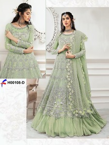 Indien pakistanais femmes à la mode mode filet lourd broderie Multi travail mariage fête costume parole longueur Pishwas Anarkali - Product Image 5