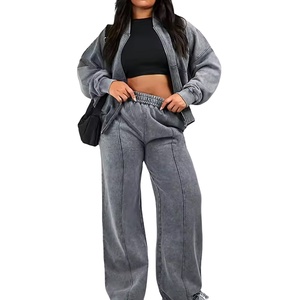 Survêtement personnalisé zippé lavé à l'acide et pantalon évasé NewStyle 100% coton HeavyFleece 400Gsm pour les femmes 2026 - Product Image 1