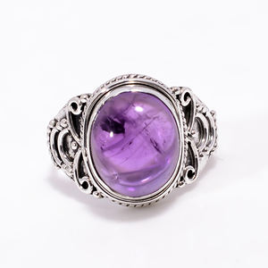 Bague statement en argent sterling 925 pur, améthyste violette naturelle ovale cabochon, faite à la main, pour femme, petite amie, unisexe, cadeau de Noël - Product Image 2