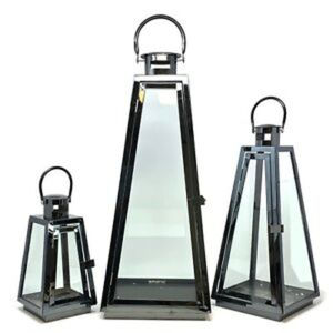 Lanterne intérieure en métal et verre enduit de poudre noire Lanterne de décoration extérieure de taille moyenne en fer de qualité supérieure en Inde - Product Image 4