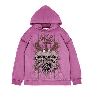 Sudadera con capucha de lana de algodón 100% de primera calidad al por mayor logotipo personalizado de tendencia lavado con ácido desgastado de gran tamaño para hombres sólido - Product Image 1