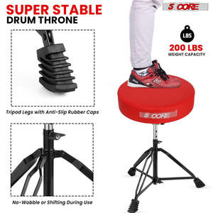 5 Core <b>Drum</b> Throne 3 Thick Padded Guitar Stool 200Lb Capacity Heavy Duty Adjustable Drummer Chair - Product Image 6