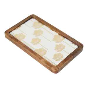 Bandeja Redonda de Madera con Diseño Floral y Estampado Esmaltado para Hogar, Restaurantes, Bodas, Fiestas Diwali (Diseño Artístico Decorativo) - Product Image 1