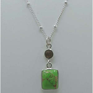 Handmade Sterling <b>Silver</b> <b>Necklace</b> Green Copper Turquoise Smoky Quartz Dual Gemstone Pendant Locket Chain-Perfect Birthday Gift - Product Image 5